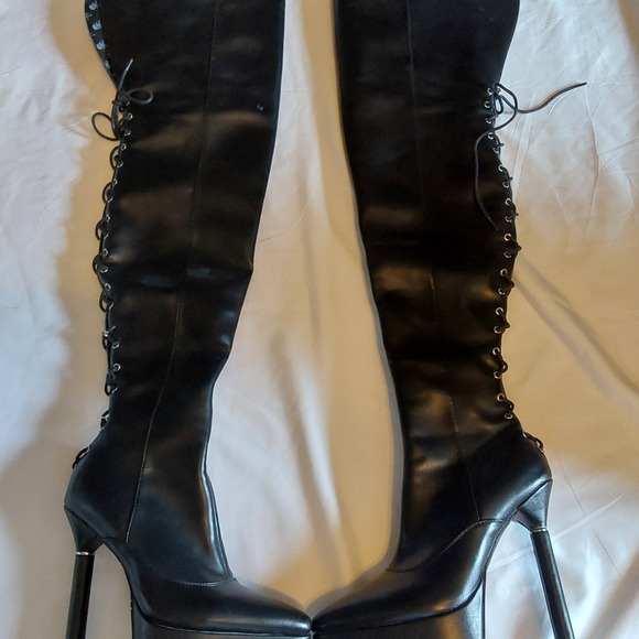Lamoda Women's Thigh High Boots Size 7 Vegan Leather 5" Heel Platform Grunge - Picture 3 of 12